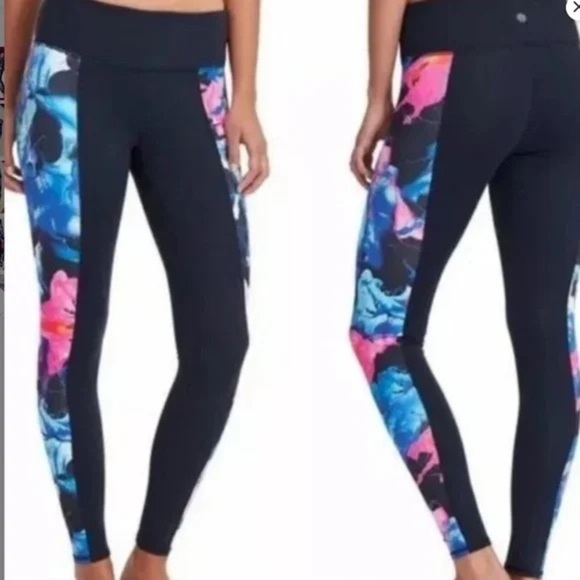 Athleta Superimpose Chaturanga High-rise Leggings Navy Floral Stretch Size S - Picture 1 of 6